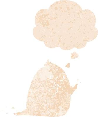 cartoon spooky ghost and thought bubble in retro textured style