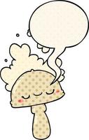 cartoon mushroom and spoor cloud and speech bubble in comic book style vector