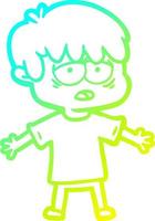 cold gradient line drawing cartoon exhausted boy vector