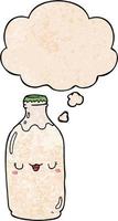 cute cartoon milk bottle and thought bubble in grunge texture pattern style vector