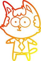 warm gradient line drawing happy cartoon cat office worker vector