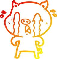 warm gradient line drawing crying pig cartoon vector