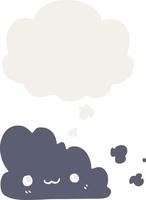 cute cartoon cloud and thought bubble in retro style vector