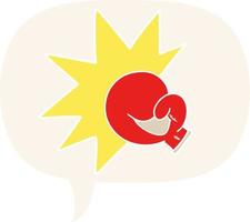 boxing glove cartoon and speech bubble in retro style vector