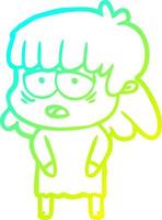 cold gradient line drawing cartoon tired woman vector
