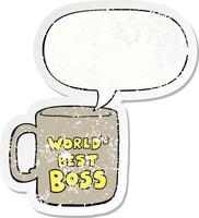 worlds best boss mug and speech bubble distressed sticker vector