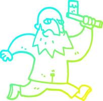 hombre de dibujos animados de dibujo de línea de gradiente frío con hacha ensangrentada vector