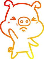 warm gradient line drawing cartoon angry pig vector