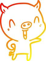 warm gradient line drawing happy cartoon pig vector