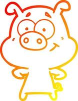 warm gradient line drawing happy cartoon pig vector