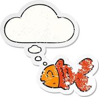 cartoon fish and thought bubble as a distressed worn sticker vector