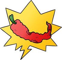 cartoon chili pepper and speech bubble in smooth gradient style vector