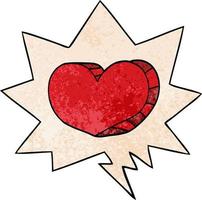 cartoon love heart and speech bubble in retro texture style vector