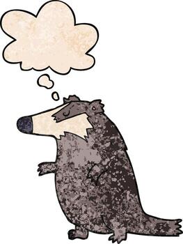 cartoon badger and thought bubble in grunge texture pattern style vector