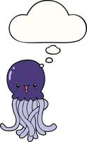 cartoon jellyfish and thought bubble vector