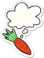 cartoon carrot and thought bubble as a printed sticker vector