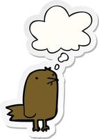 cartoon bird and thought bubble as a printed sticker vector