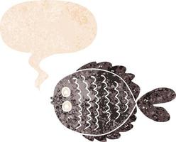 cartoon flat fish and speech bubble in retro textured style vector