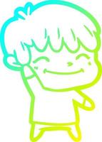 cold gradient line drawing happy cartoon boy vector