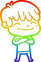 rainbow gradient line drawing cartoon happy boy vector