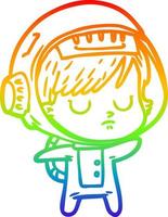 rainbow gradient line drawing cartoon astronaut woman vector