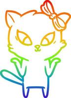 gato de dibujos animados de dibujo de línea de gradiente de arco iris vector