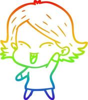 rainbow gradient line drawing happy cartoon girl vector