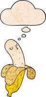 cartoon banana and thought bubble in grunge texture pattern style vector
