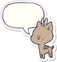 cute cartoon deer and speech bubble sticker vector