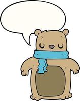 cartoon bear and scarf and speech bubble vector