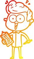 warm gradient line drawing cartoon staring man vector