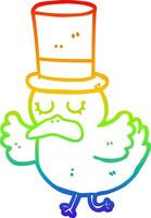 rainbow gradient line drawing cartoon duck wearing top hat vector