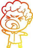 warm gradient line drawing cartoon furious man vector