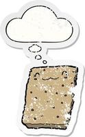 cartoon biscuit and thought bubble as a distressed worn sticker vector