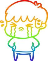 rainbow gradient line drawing cartoon boy crying vector