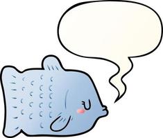 cartoon fish and speech bubble in smooth gradient style vector