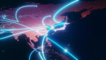 Tech-Erde-Globalisierung in 3D-Animation. globale geschäftspunkte auf rotierendem planeten. video