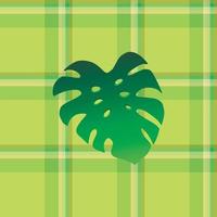 Checkered green background with leaf of monstera. Seamless pattern for your design. vector