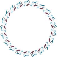 Round frame of horizontal blue leaves. Isolated nature frame on white background for your design. vector