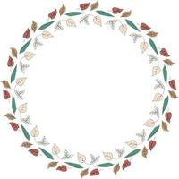 Round frame of horizontal different multicolored  leaves. Isolated nature frame on white background for your design. vector