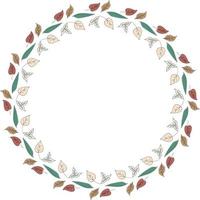 Round frame of horizontal different multicolored  leaves. Isolated nature frame on white background for your design. vector