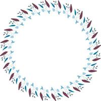 Round frame of vertical blue  leaves. Isolated nature frame on white background for your design. vector