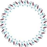 Round frame of vertical blue  leaves. Isolated nature frame on white background for your design. vector