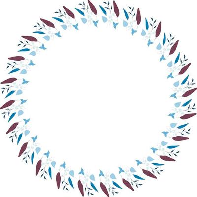 Round frame of vertical blue  leaves. Isolated nature frame on white background for your design.