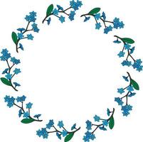 Round frame with  horizontal  blue flowers forget-me-not. Isolated wreath on white background for your design. vector