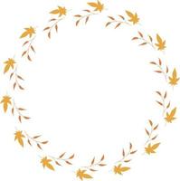 Round frame with horizontal orange branches and leaves on white background. Isolated wreath for your design. vector
