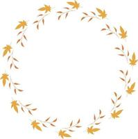 Round frame with horizontal orange branches and leaves on white background. Isolated wreath for your design. vector