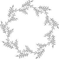 marco redondo de adorno de ramas horizontales en blanco y negro. marco aislado sobre fondo blanco para su diseño. vector
