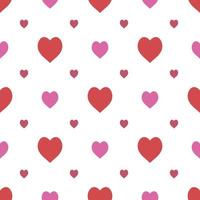 Seamless pattern in stylish red and bright pink hearts on white background for fabric, textile, clothes, tablecloth and other things. Vector image.