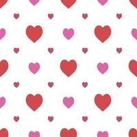 Seamless pattern in stylish red and bright pink hearts on white background for fabric, textile, clothes, tablecloth and other things. Vector image.